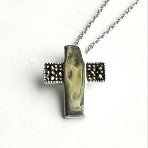 New, sterling silver Marcasite cross pendant necklace